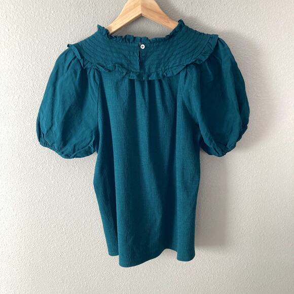 Current Air NEW Embroidered Ruffle Yoke Puff Sleeve Top - Green - Small - Picture 8 of 9